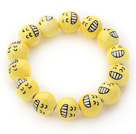 Gul Färg Round Smile Face Porslin Beaded Stretch Bracelet