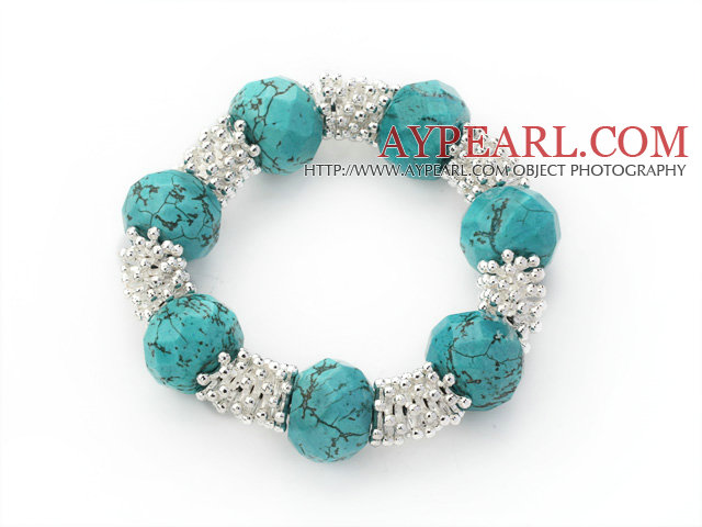 Fashion Style Faceted Turquoise and Metal Spacer Accessories Stretch Bracelet