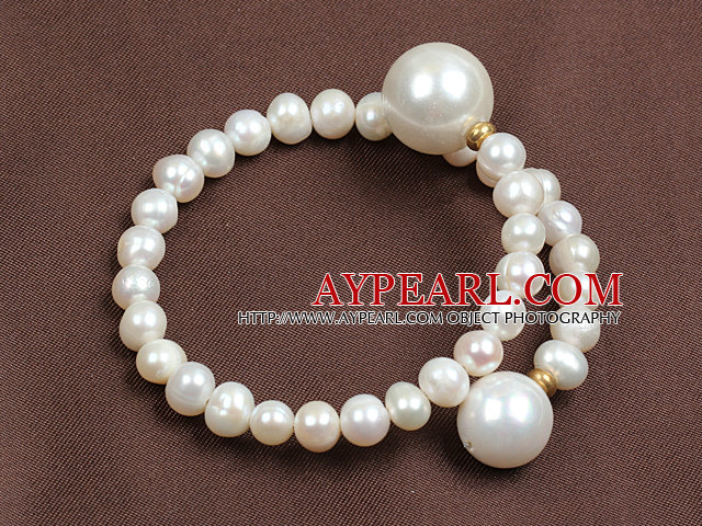 Trendig Elegant Natural White Freshwater Pearl Seashell pärlor Bangle Armband