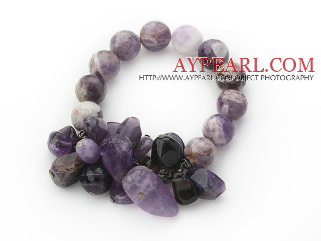 Assortert Round Amethyst og uregelmessig form Amethyst Beaded Stretch armbånd