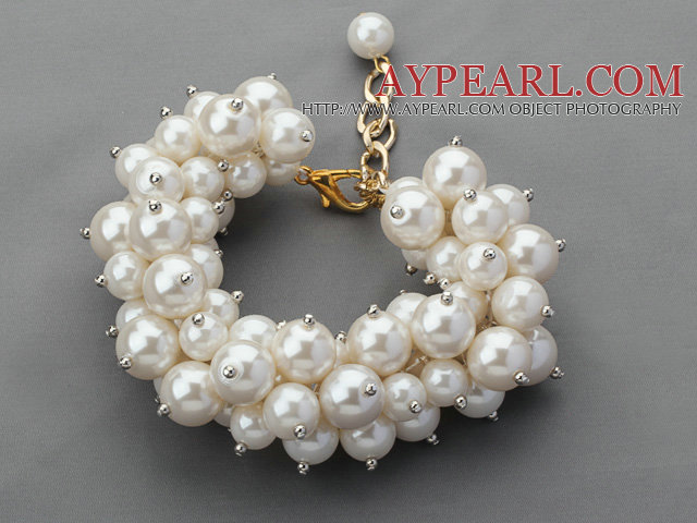 Assorted Round Acrylic Pearl Bracelet with Golden Color Metal Adjustable Chain