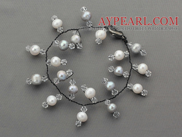 2013 Summer New Design Gray and White Freshwater Pearl and Clear Crystal Bridal Bracelet