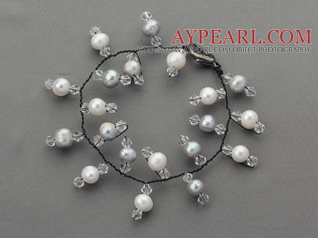 Καλοκαίρι 2013 New Gray Σχεδιασμός και White Pearl γλυκού νερού και Clear βραχιόλι κρύσταλλο σουίτα