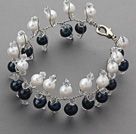 2013 Summer New Design Black and White Freshwater Pearl and Clear Crystal Bridal Bracelet