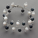 Wholesale 2013 Summer New Design Assorted Black and White Freshwater Pearl and Clear Crystal Bridal Bracelet