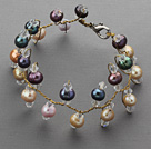 2013 Summer New Design Assorted Multi Color Freshwater Pearl and Clear Crystal Bridal Bracelet