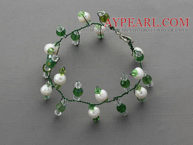 Eté 2013 Nouveau design vert et blanc perle d'eau douce et verte Bracelet nuptiale de cristal