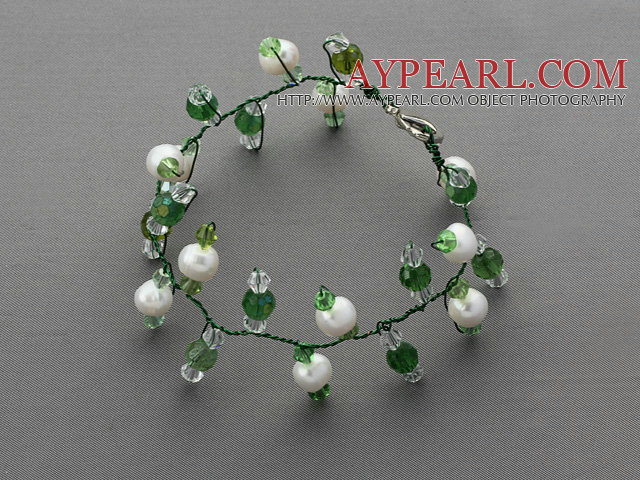 2013 Summer New Design Green and White Freshwater Pearl and Green Crystal Bridal Bracelet