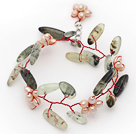 Fleur rose perle d'eau douce et Direction Forme Prehnite Fil Bracelet Crocheté