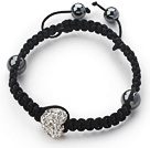 Fashion Style Heart Shape White Rhinestone Woven Adjustable Drawstring Bracelet