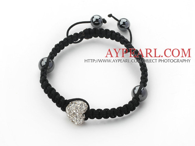 Mote Stil hjerte form Hvit Rhinestone Woven justerbar snor armbånd