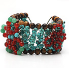 Wholesale Assorted Turquoise and Tiger Eye Crocheted Wire Bracelet with Carnelian and Aventurine Butterfly