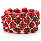 Style de teint Turquoise Skull extensible Bracelet rouge de mode avec Yellow chaîne en métal de couleur