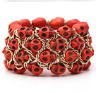 Fashion Style βαμμένο πορτοκαλί Red Turquoise Skull Stretch σφαλιάρα βραχιόλι με κίτρινο μέταλλο αλυσίδα χρώμα