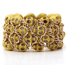 Wholesale Fashion Style Dyed Yellow Color Turquoise Skull Stretch Cuff Bracelet with Yellow Color Metal Chain