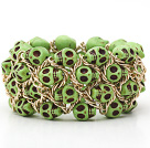 Mote Stil Farget Apple Grønn Turkis Skull Stretch Cuff armbånd med gul farge Metal Chain