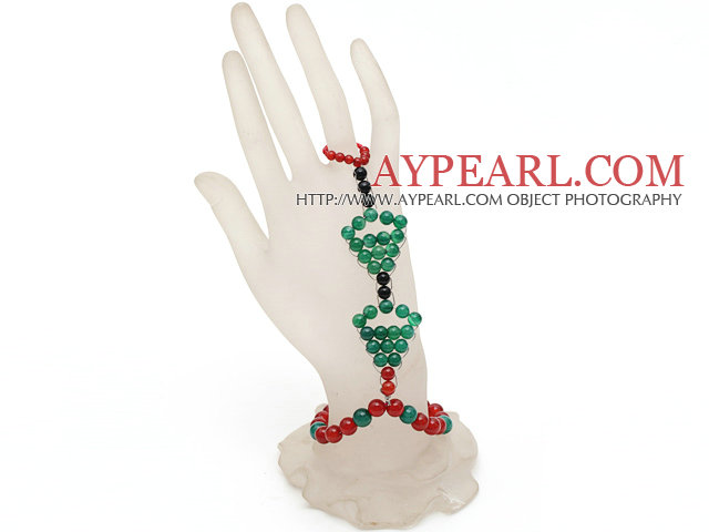 2013 Christmas Design Green Agate and Carnelian Wire Wrapped Hand Bracelet