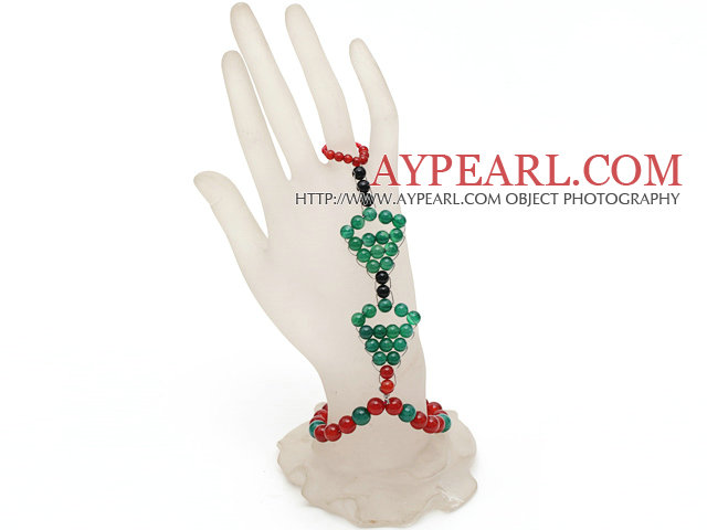 2013 Conception de Noël Agate verte et cornaline fil enroulé Bracelet de main