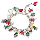 2013 Christmas Design White Freshwater Pearl Charm Bracelet with Christmas Tree and Extendable Chain