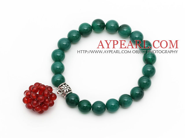 2013 Christmas Design Round Green Agate Stretch Bracelet with Carnelian Beaded Ball