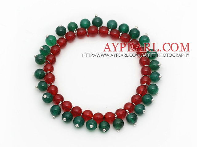 2013 Christmas Design Round 6mm Green Agate and Carnelian Stretch Beaded Bracelet