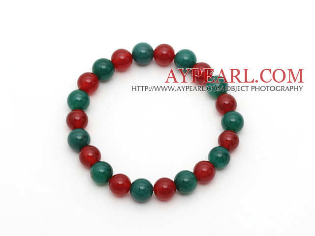 2013 Christmas Design Round 8mm Green Agate and Carnelian Stretch Beaded Bracelet