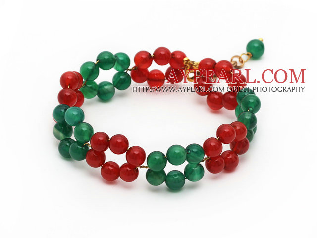 2013 Christmas Design Round Green Agate and Carnelian Beaded Link Bracelet with Extendable Chain