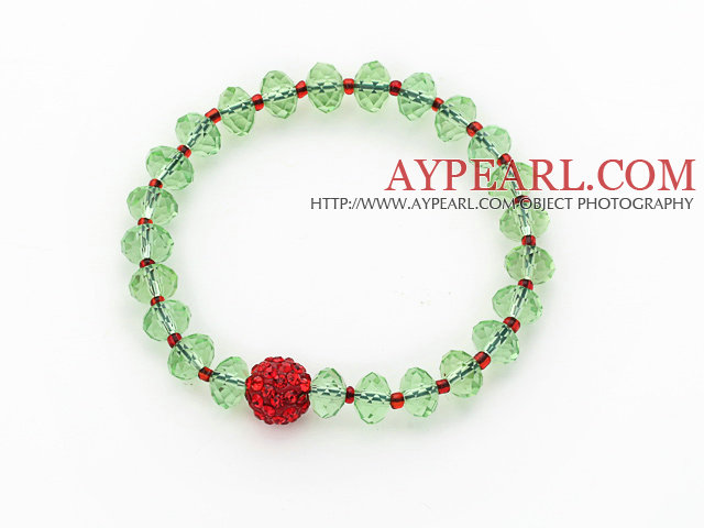 2014 Christmas Design Faceted Green Crystal and Red Round Rhinestone Ball Stretch Bracelet