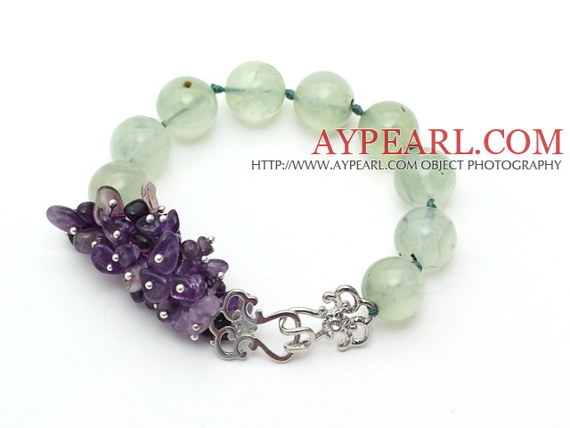 Nytt Design Assorted Round Prehnite og Amethyst Knyttet armbånd