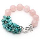 New Design Round Rose Quartz and Turquoise Chips Knotted Bracelet