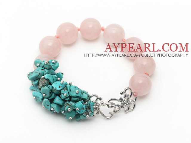 New Design Round Rose Quartz and Turquoise Chips Knotted Bracelet
