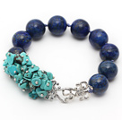New Design Turquoise Chips and Round Lapis Knotted Bracelet