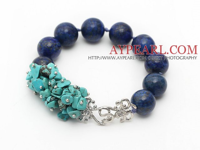 New Design Turquoise Chips and Round Lapis Knotted Bracelet