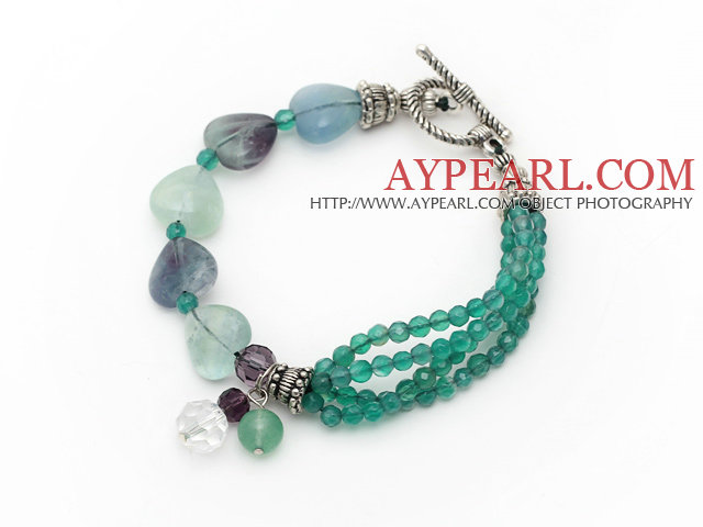 Green Series facettes agate verte et Coeur arc- en fluorite Bracelet