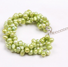 Fashion Multi Strand Natural Yellow Green Freshwater Pearl Bracelet