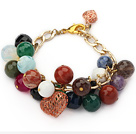 Assorted Multi Color Multi Stone Extendable Bracelet with Yellow Color Metal Chain
