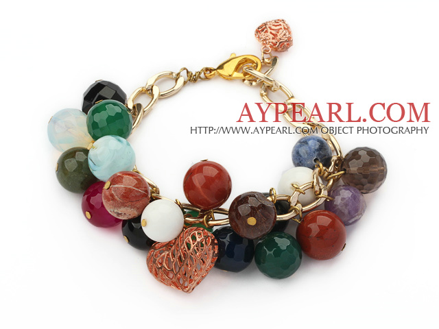 Assorted Multi Color Multi Stone Extendable Bracelet with Yellow Color Metal Chain