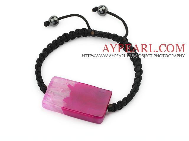 Simple Design Rectange Shape Purple Brazil Striped Agate and Hematite Beads Adjustable Drawstring Bracelet