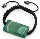 Simple Design Rectange Shape Green Brazil Striped Agate and Hematite Beads Adjustable Drawstring Bracelet