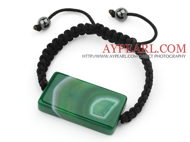 Simple Design Rectange Shape Grønn Brasil Striped Agate og Hematitt perler justerbar snor armbånd