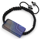 Wholesale Simple Design Rectange Shape Blue Brazil Striped Agate and Hematite Beads Adjustable Drawstring Bracelet