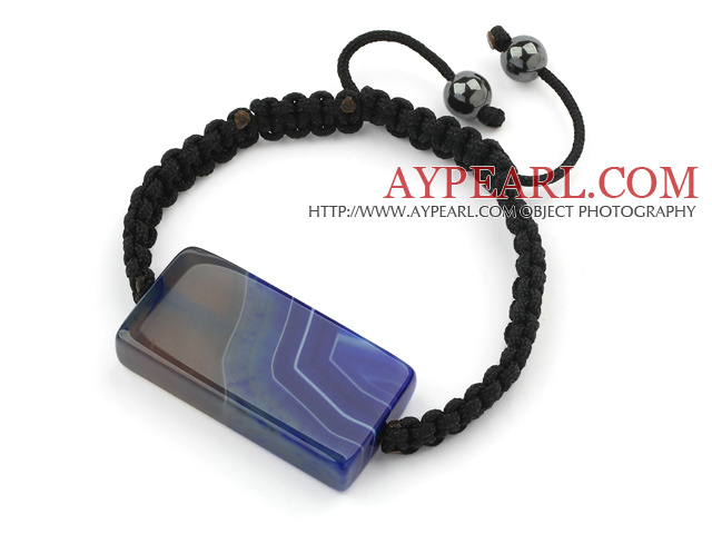 Simple Design Rectange Shape Blå Brasil Striped Agate og Hematitt perler justerbar snor armbånd