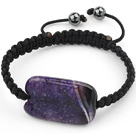 Simple Design Rectange Shape Purple Crystallized Burst Pattern Agate and Hematite Beads Adjustable Drawstring Bracelet