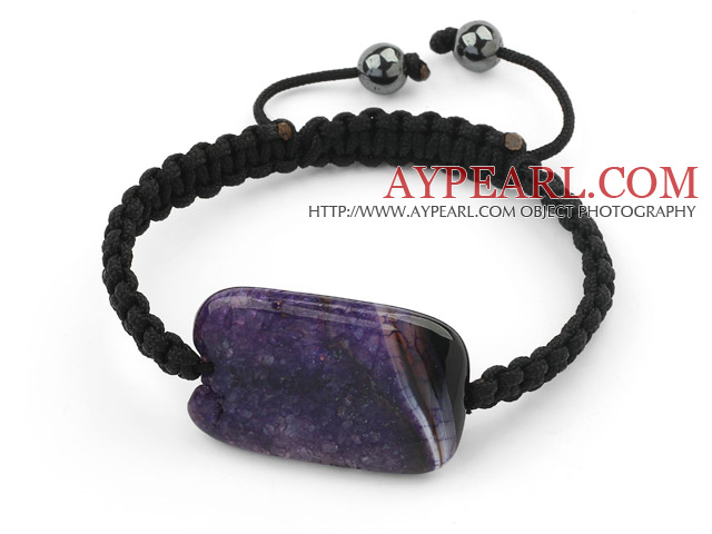 Conception simple rectange Forme, Violet cristallisé Burst Agate de patrons et de perles d'hématite de bracelet avec cordon de serrage réglable