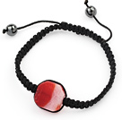 Simple Design Fillet Square Shape Red Burst Pattern Agate and Hematite Beads Adjustable Drawstring Bracelet