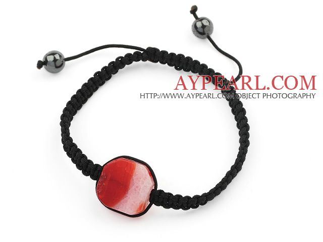 Simple Design Filet Square Shape Red Burst Pattern Agate og Hematitt perler justerbar snor armbånd