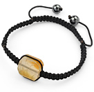 Wholesale Simple Design Fillet Square Shape Yellow Burst Pattern Agate and Hematite Beads Adjustable Drawstring Bracelet