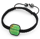 Simple Design Fillet Square Shape Green Burst Pattern Agate and Hematite Beads Adjustable Drawstring Bracelet