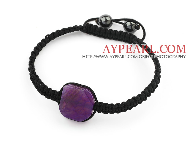 Conception simple filet Carré Violet Burst Agate de patrons et de perles d'hématite de bracelet avec cordon de serrage réglable