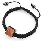 Simple Design Square Shape Orange Color Striped Agate and Hematite Beads Adjustable Drawstring Bracelet